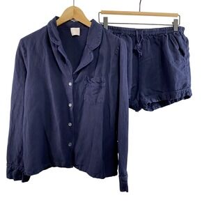 Le Rose Stories Pajama Set Womens Medium Linen Viscose Top Shorts Lounge Sleepwe